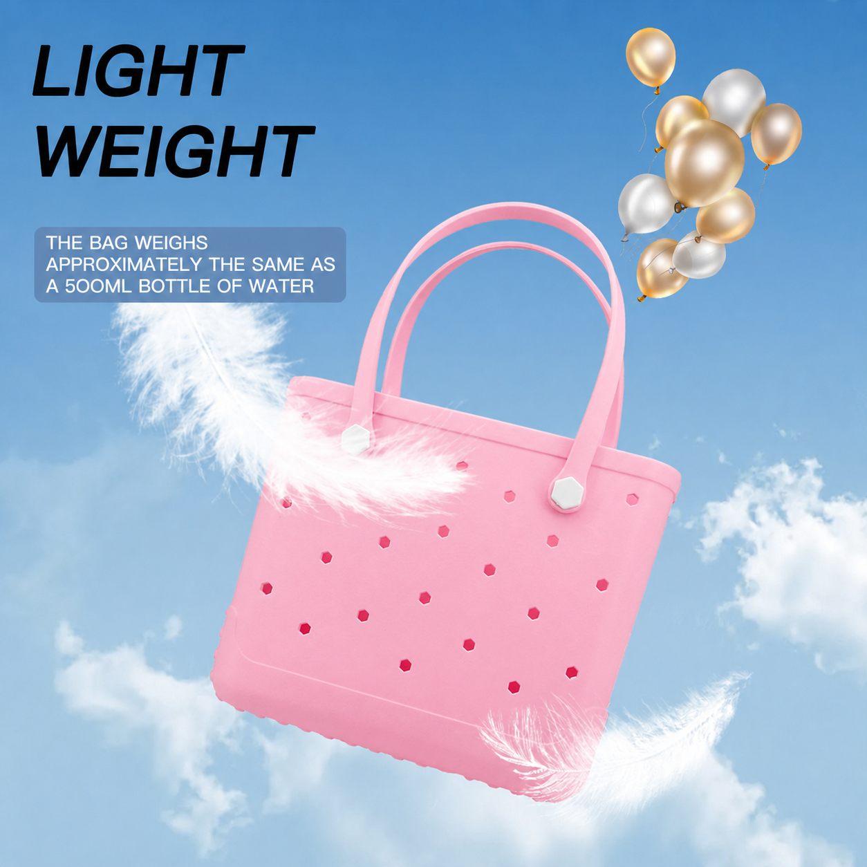 Waterproof Hexagon Mesh Beach Bag - Large Capacity Travel Storage Tote for Swimwear Towel Sunglasses - Pink Medium 37x32x13cm — image 2