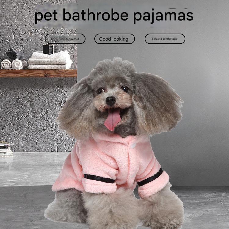 Purple Cozy Pet Bathrobe Sleepwear – Plush Fleece Dog Robe with Hood and Adjustable Waistband for Small to Medium Breeds(Size:L) — image 2
