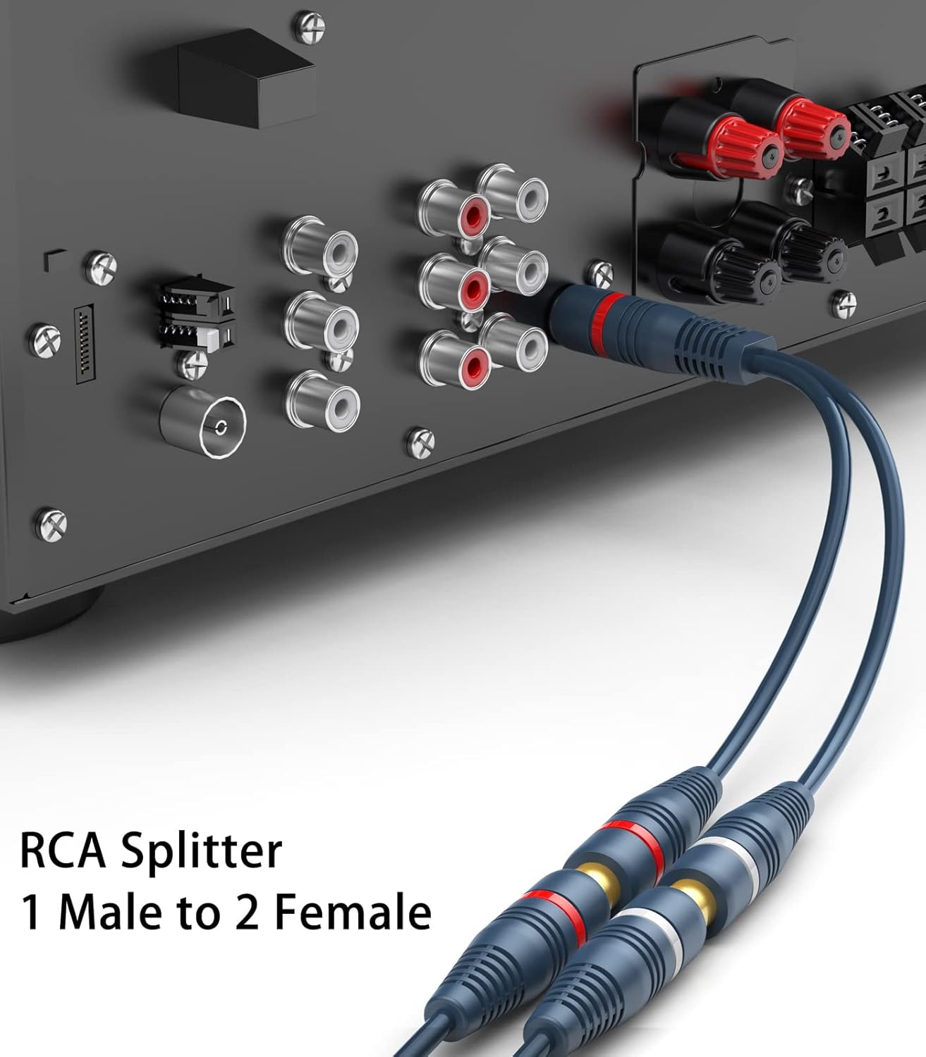 RCA Splitter 1 Male 2 Female 2 Pack, RCA Y Splitter Cable Audio Video Adapter Extension Cord 0.2m/8inch for Subwoofer Speakers — image 2