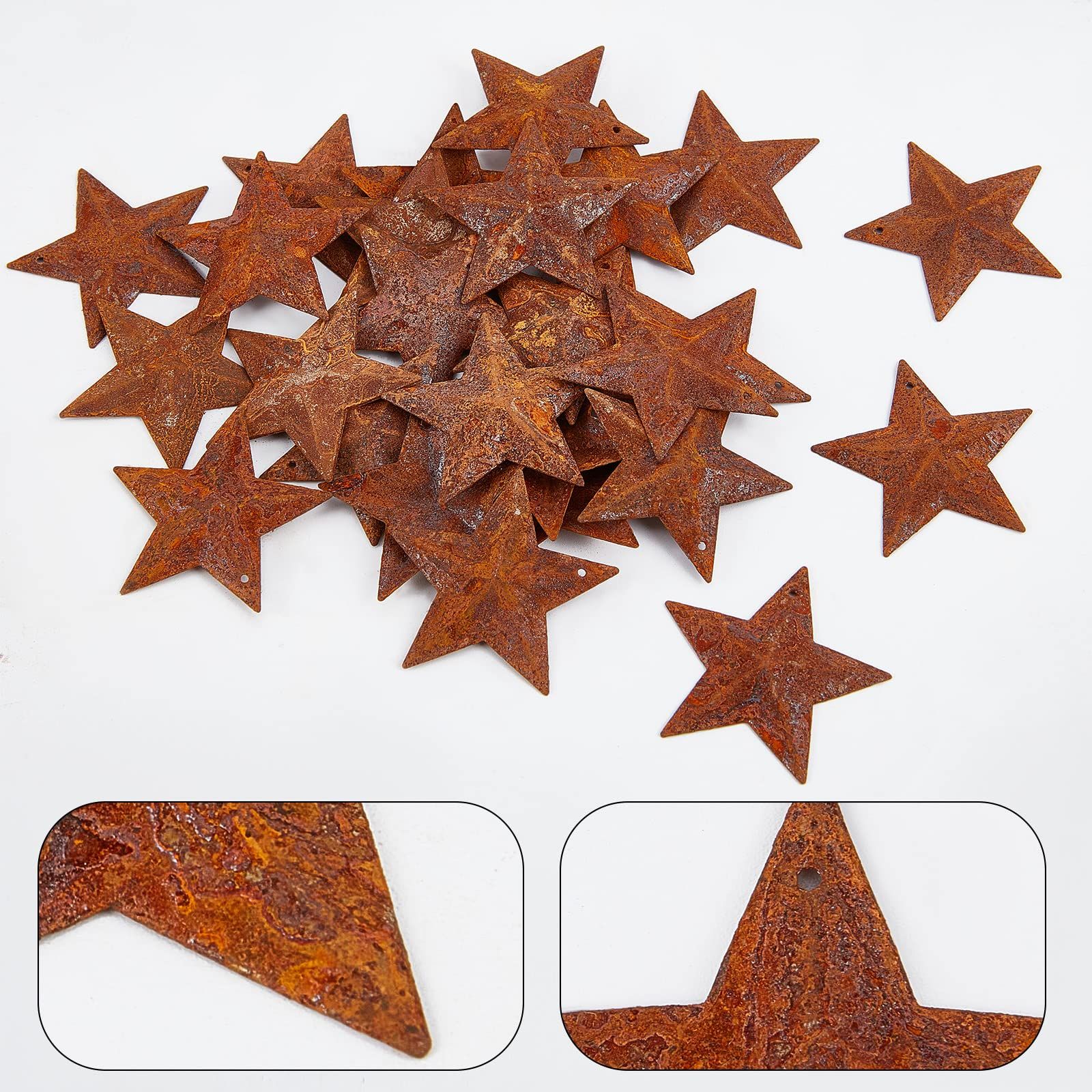 30PCS1.5" Rusty Metal Barn Star Vintage Antique Primitives Country Decor Tin Steel Stars with Holes Rustic Ornament Original Retro — image 4