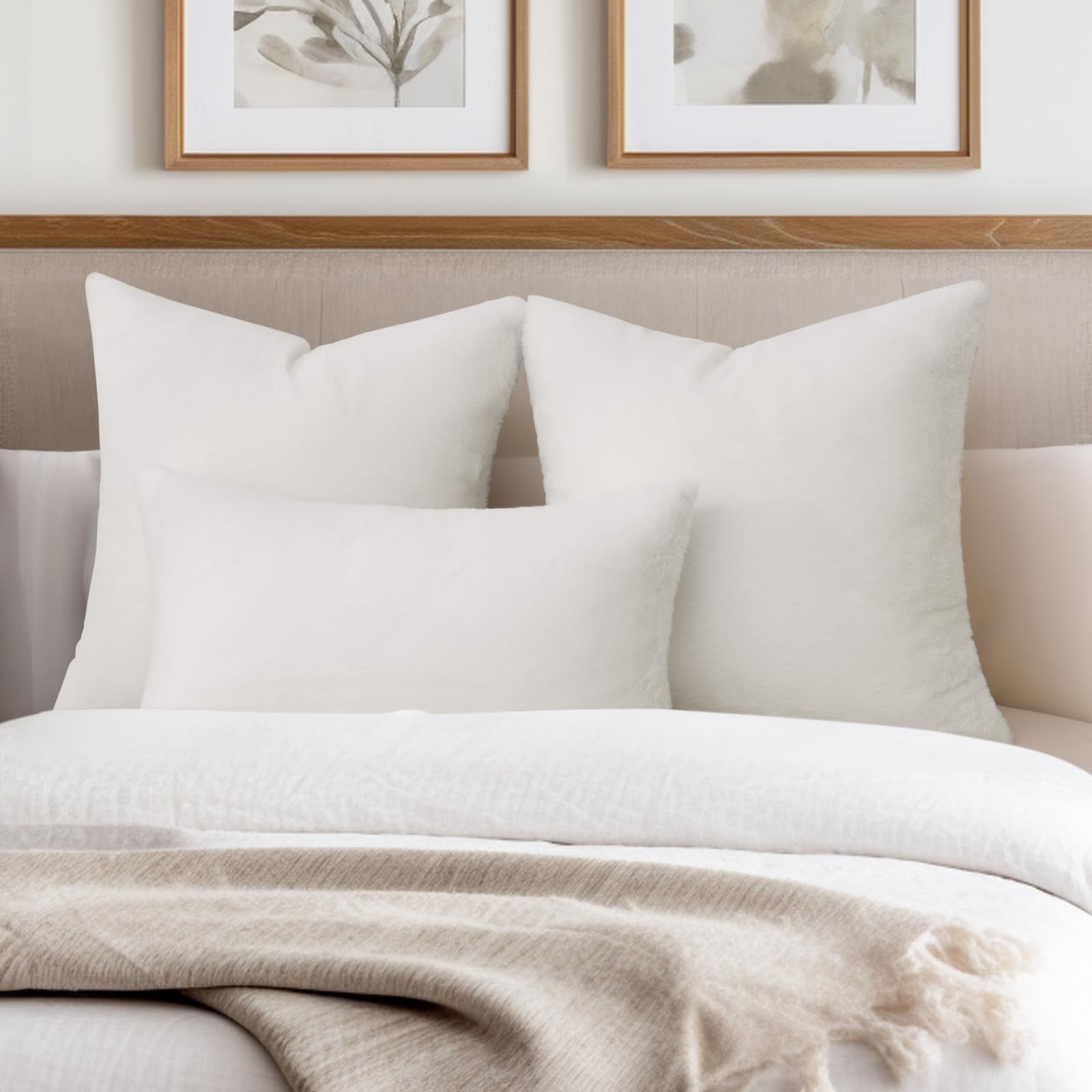 Faux Fur Plush Throw Pillow Covers 18x18 Set of 2 - Luxury Soft Fluffy Cozy Decorative Pillow Covers for Sofa, Couch- Cream White โ image 4