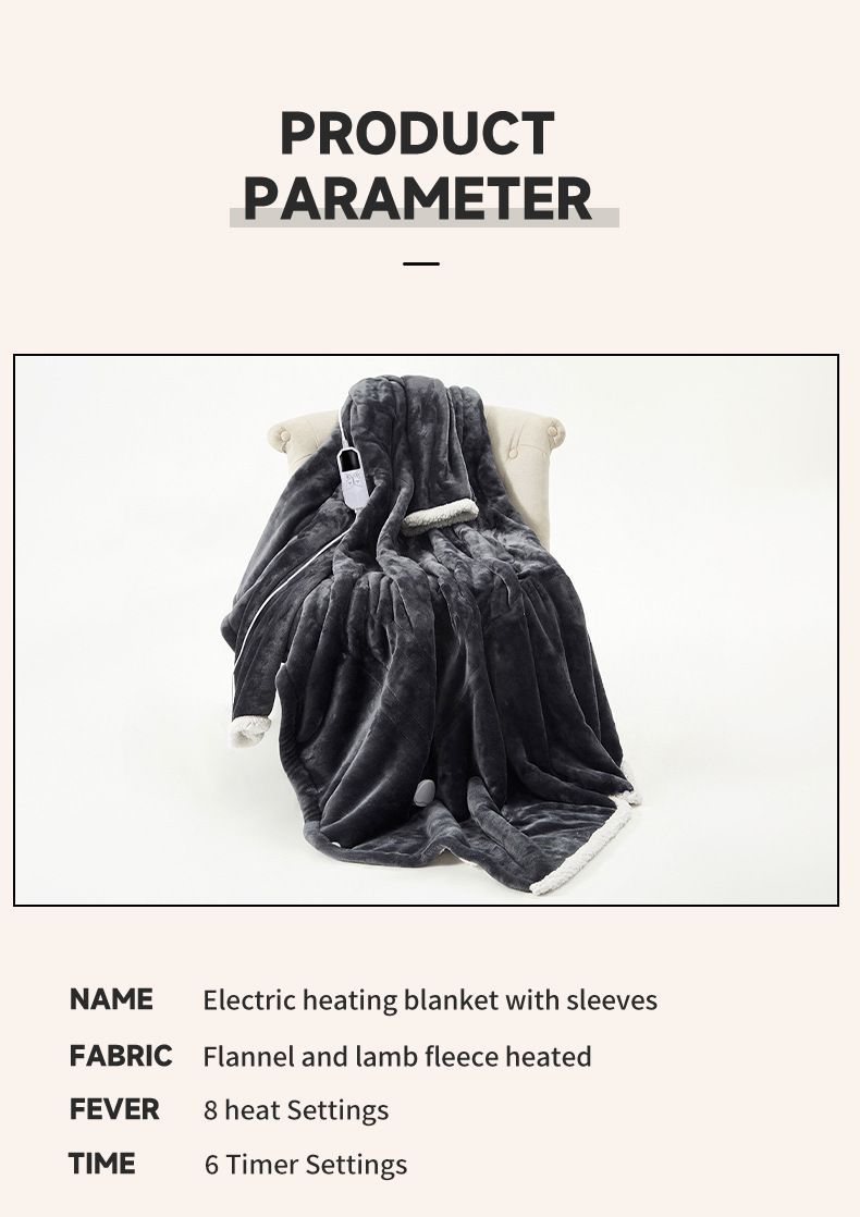 Wearable Heated Blanket With Sleeves Heated Throw Temperature - Gray - Size 127-177cm