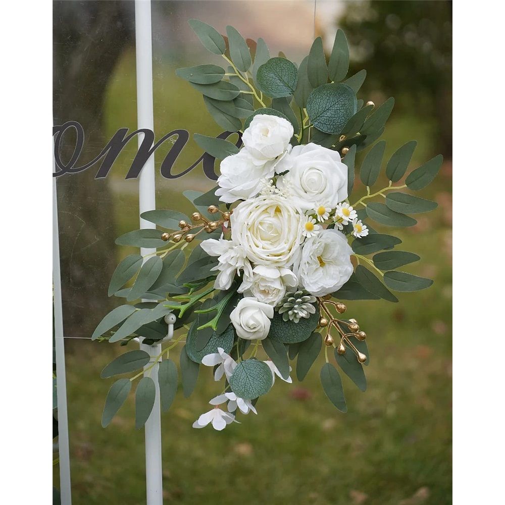 Faux Arch Flower Swag Set of 2 for Wedding Welcome Signs Floral Swag Wedding Reception Ceremony Signs Decor (White) — image 3