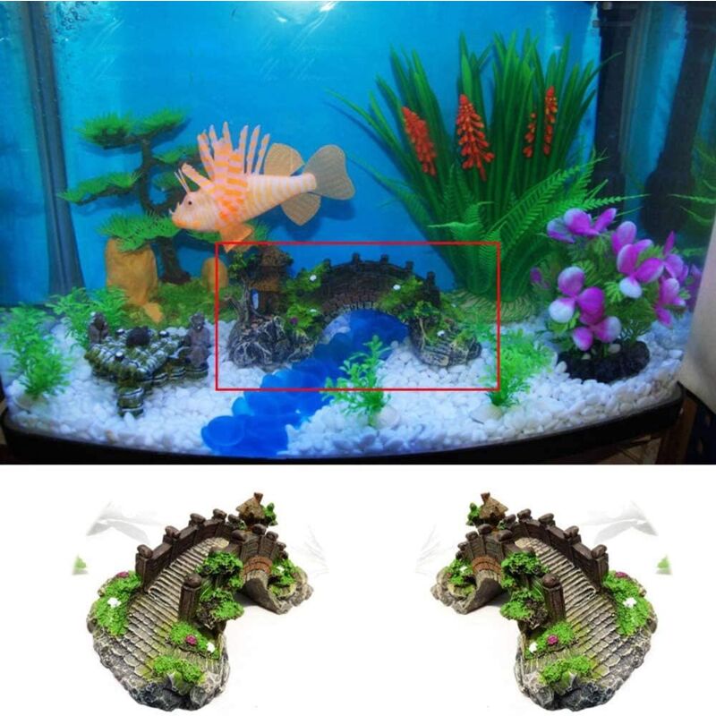 Aquarium Bridge Ornament,Fish Tank Landscape Decor Aquarium Resin Bridge Fish Tank Arch Pavilion Tree Garden Aquarium — image 4