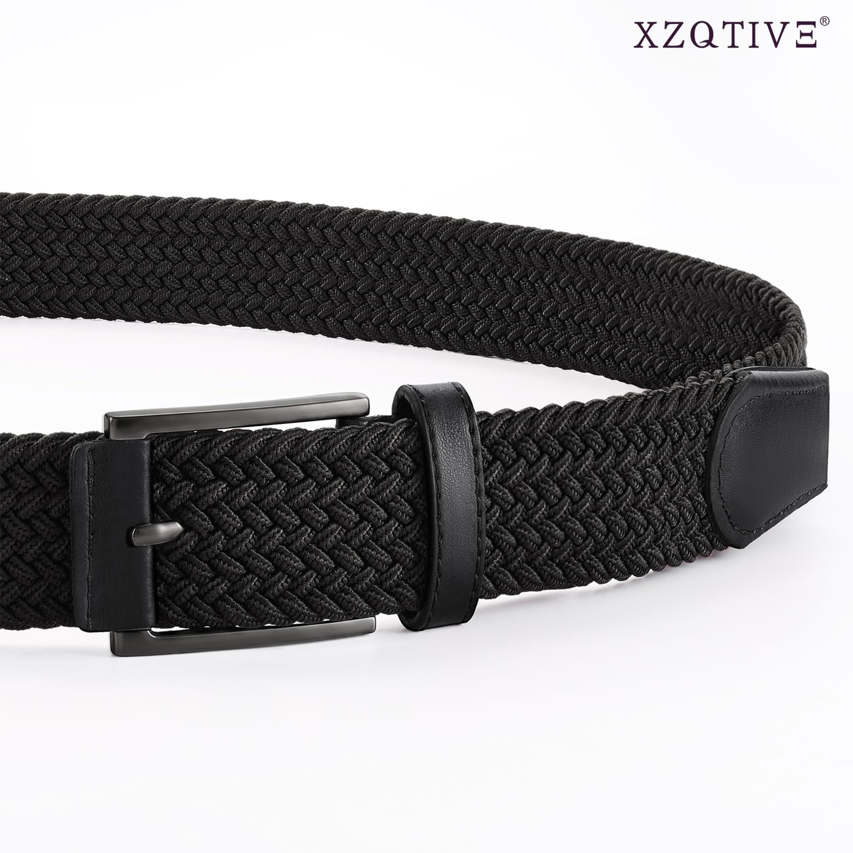 Unisex stretch black woven canvas belt with pin buckle, suitable for jeans, casual pants, shorts and casual wear โ image 4