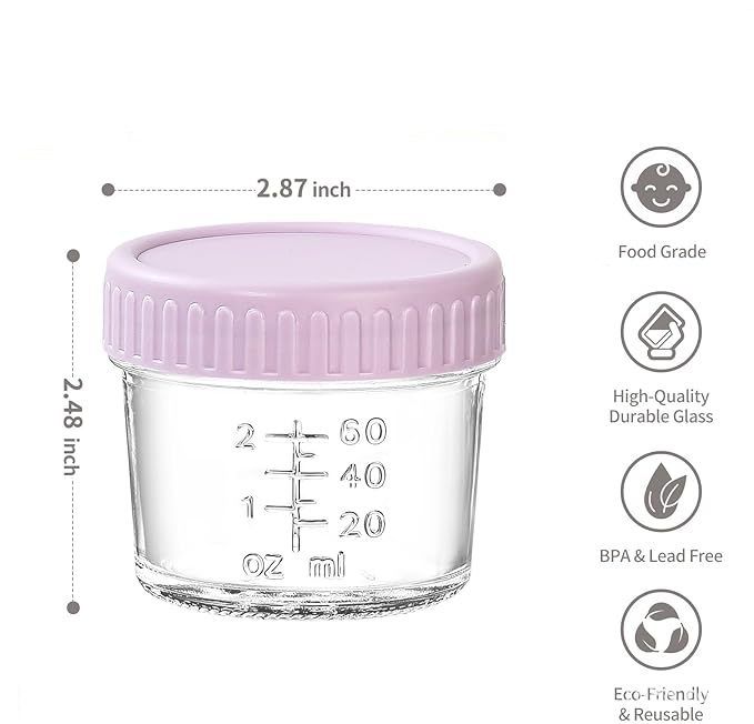 Pink lid 4oz Glass Storage Jars with Leakproof Lids and Measurement Marks - BPA Free, Microwave and Dishwasher Safe, Sauce, and Porti — image 3