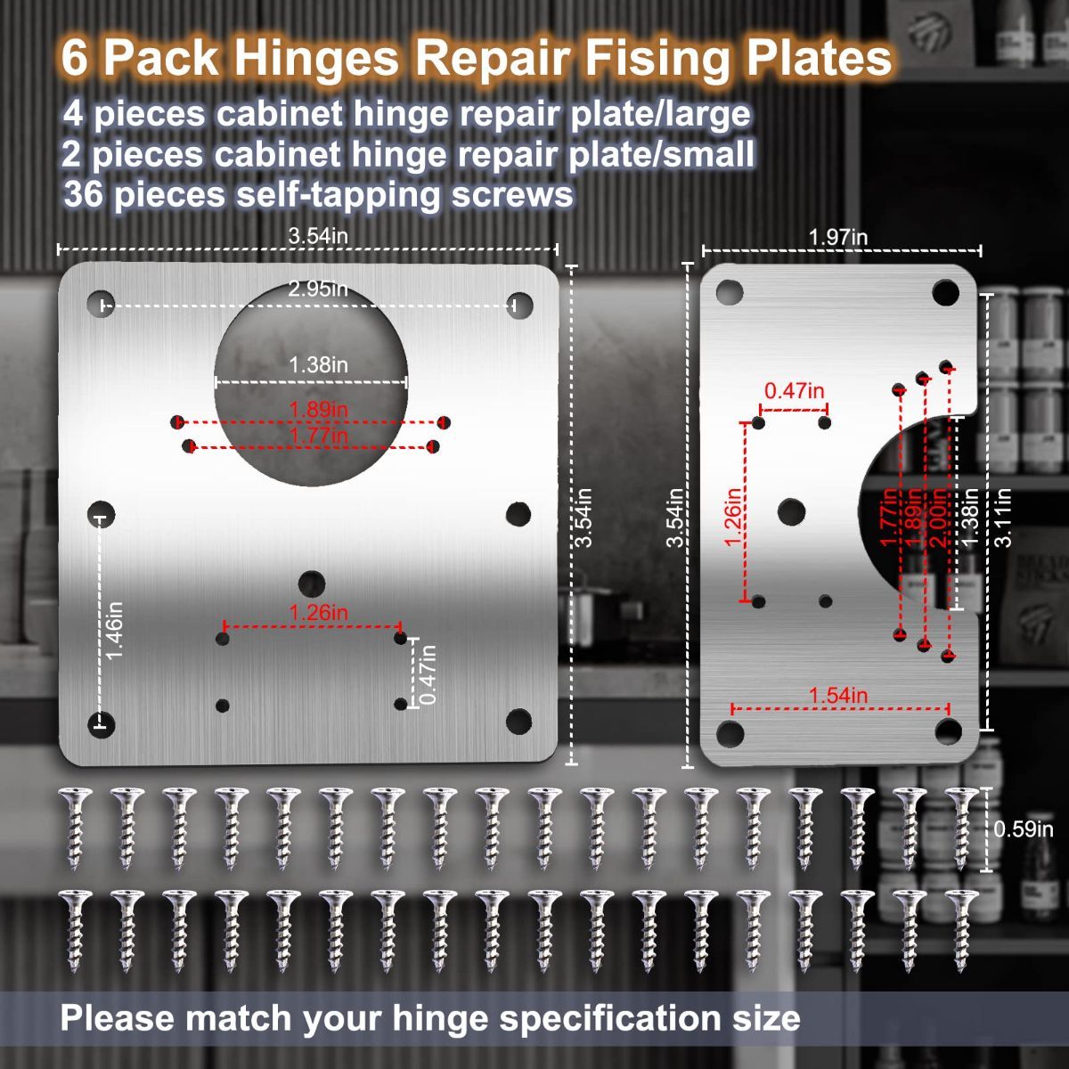 Cabinet Hinge Repair Plate Hinges Repair Fixing Plates Cabinet Repair Board | 6 PCS Stainless Steel Kitchen Cupboard Door Hinge Repair Brackets Kit, Cabinet — image 6