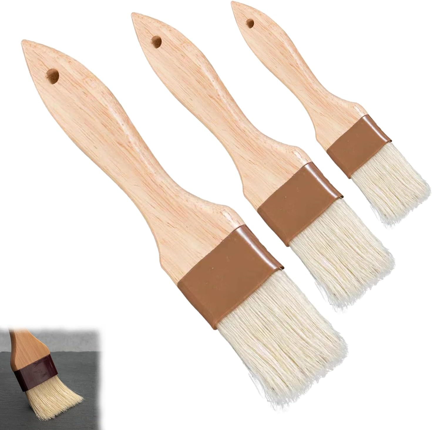 Pastry Brush for Baking Cooking Kitchen, Hardwood Handle Basting Brush for Spreading Oil BBQ Grilling Sauce Baster Marinade