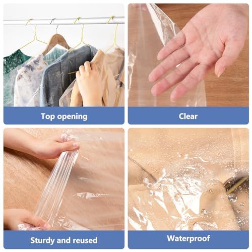 10 Pack Extra Long Plastic Garment Bag Dust Proof Clear Plastic Clothes Covers for Hanging Clothes Cleaning Bags for Long Dresses — image 5