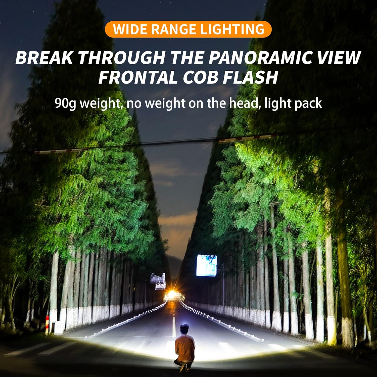 Rechargeable COB LED Headlamp with 230 Degree Wide Beam, Waterproof Adjustable Strap for Running, Camping and Night Walking, Black — image 5