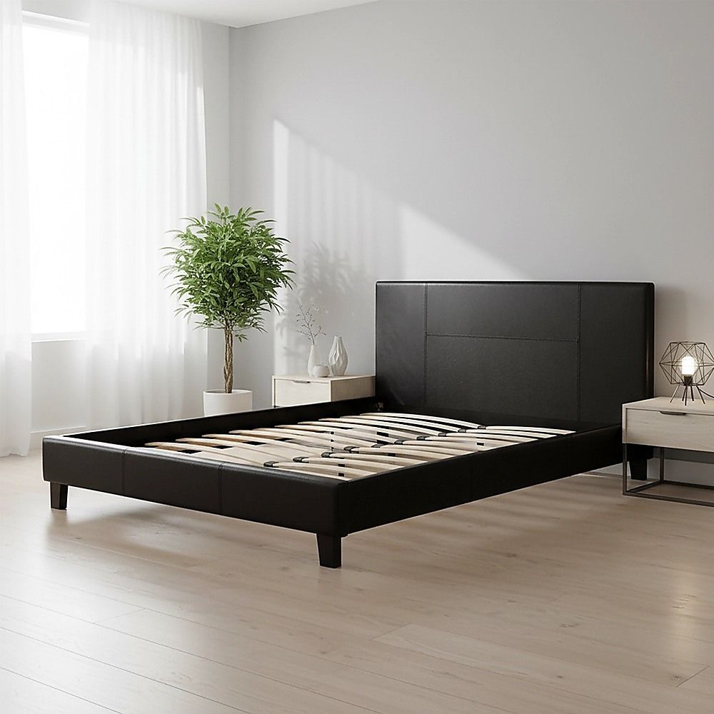 Queen PU Leather Bed Frame Black โ image 2