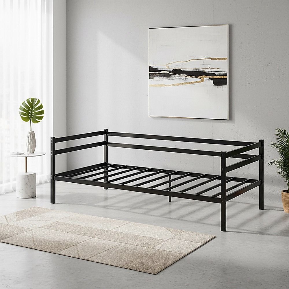 Single Daybed Metal Frame Sofa Premium Black Day Bed Steel Support β image 3