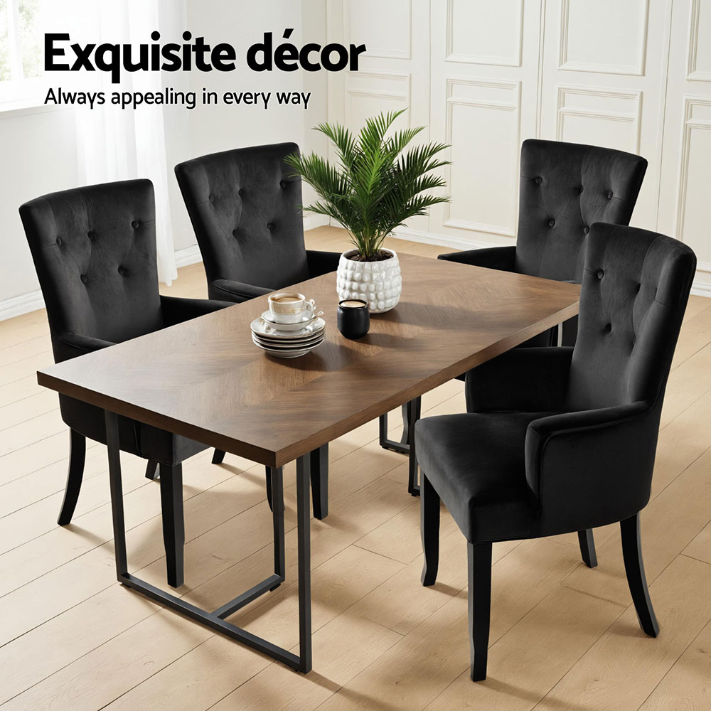 4x Artiss Dining Chairs Velvet French Provincial Armchair Black — image 4