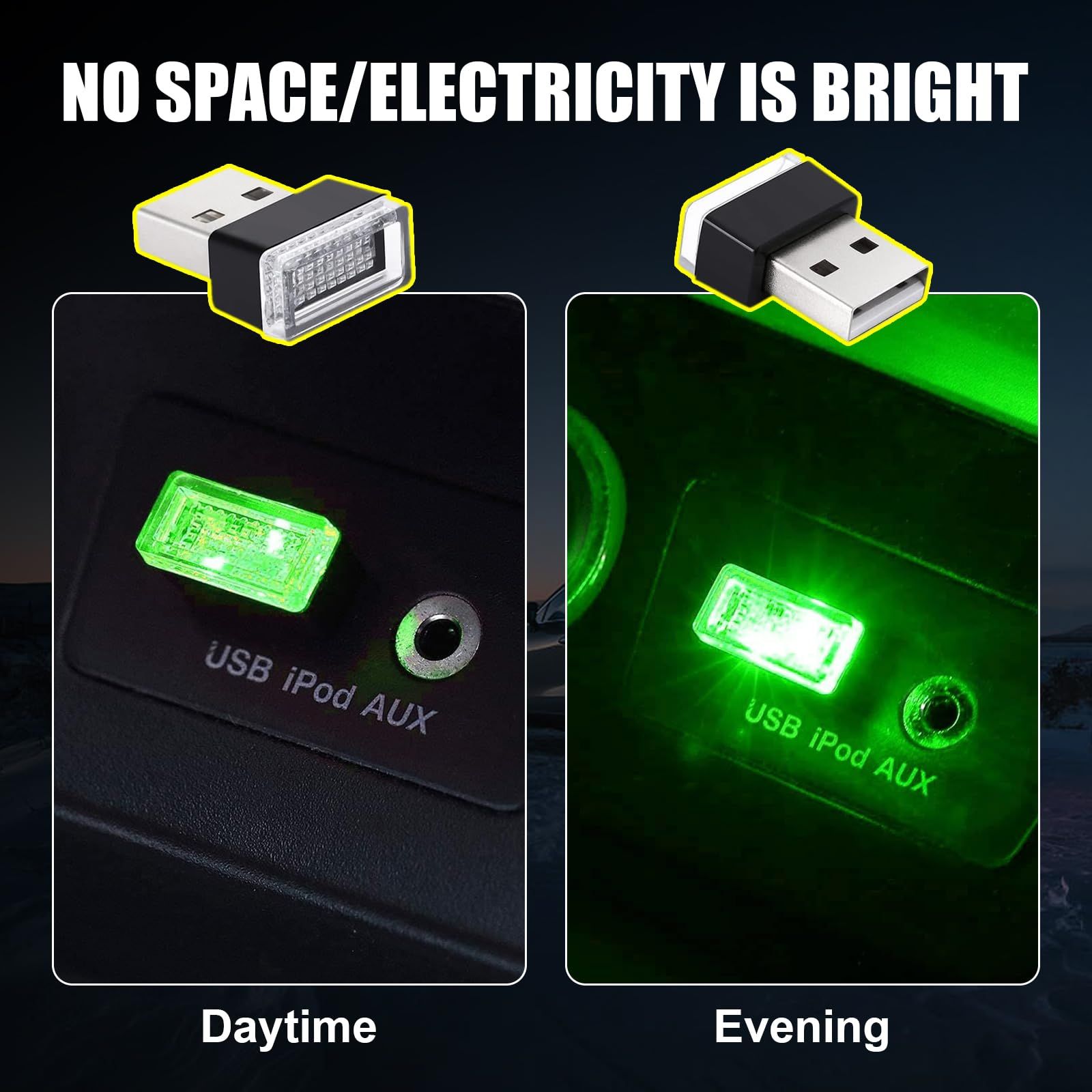 4 PCS USB LED Car Interior Atmosphere Lamp, Portable Mini LED Night Light, Universal Car Interior Accessories (Green) — image 2