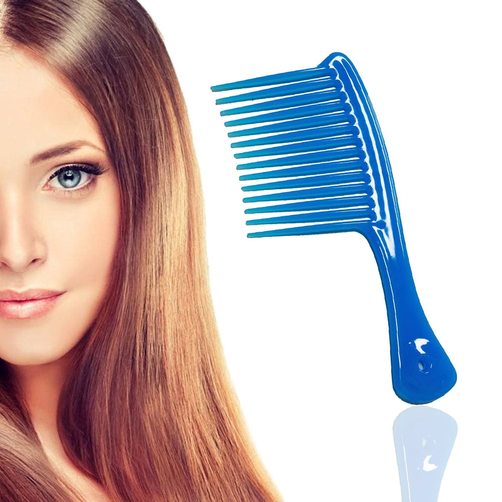 Large Wide Tooth Comb Handle Detangling Reduce Hair Loss Brush Tool (Black) Blue — image 4