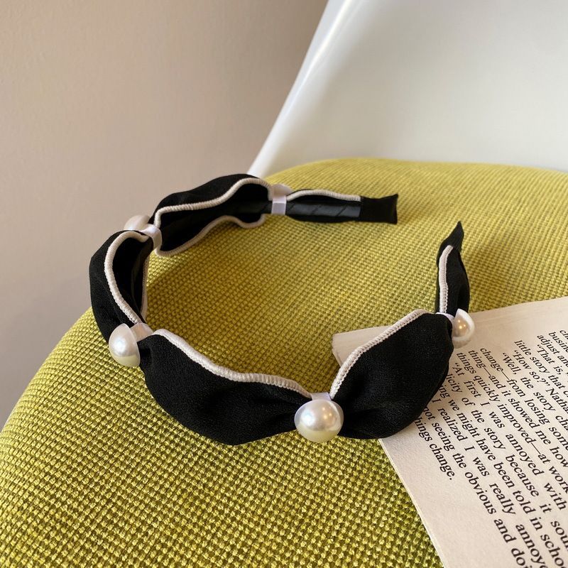 2PCS Pearl Headbands for Women, Beaded Headband Non Slip Wide Top Knot Head Bands, Headband with Pearls Hair — image 3