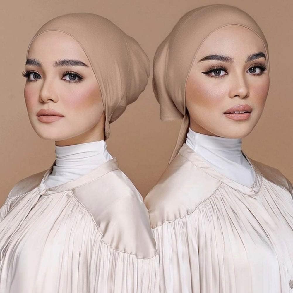 4 Pcs Women Hijab Undercap Muslim Inner Beanies Cap with Tie Back Closure Adjustable Underscarf Hat Chemo Turban Cap — image 5