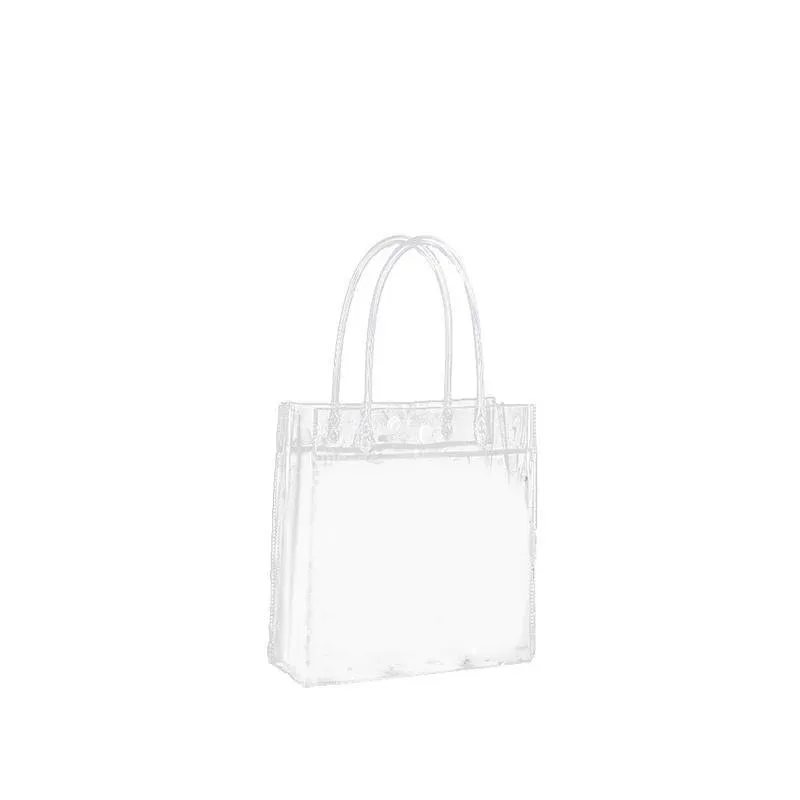 100x PVC Transparent Gift Tote Bag with Snap Button for Packaging - 13 × 15 × 7cm