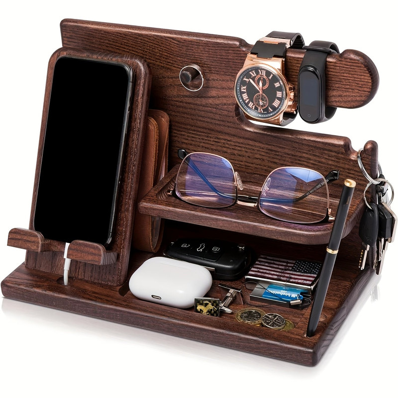 Wooden Desk Organizer Phone Docking Station Stand — image 3