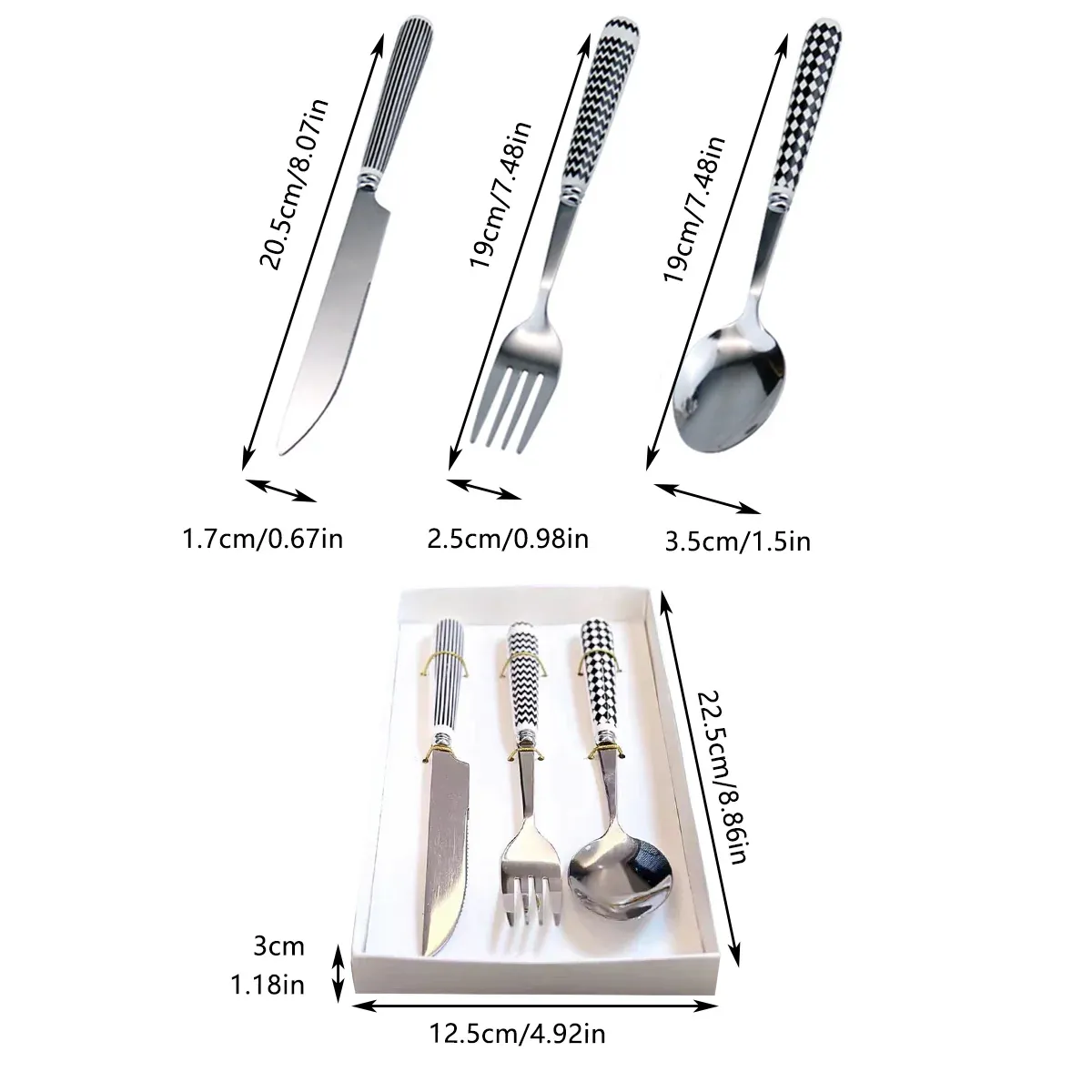 3PCS Stainless Steel Ceramic Handle Cutlery Set for Dining Kitchen Hotel Gift — image 3