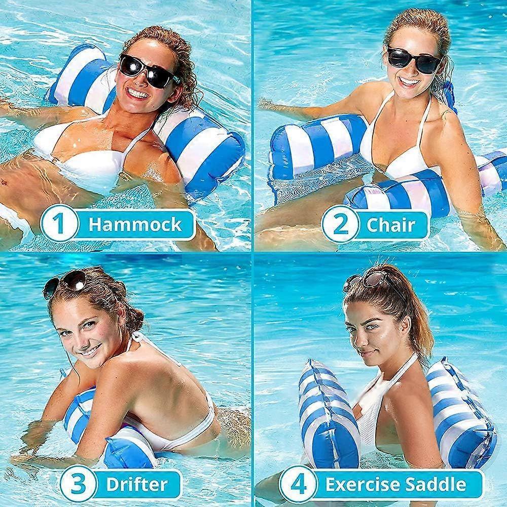 Inflatable floating bed, water hammock 4-in-1 lounge chair pool lounge air mattress pool-blue, 130*68 cm โ image 3