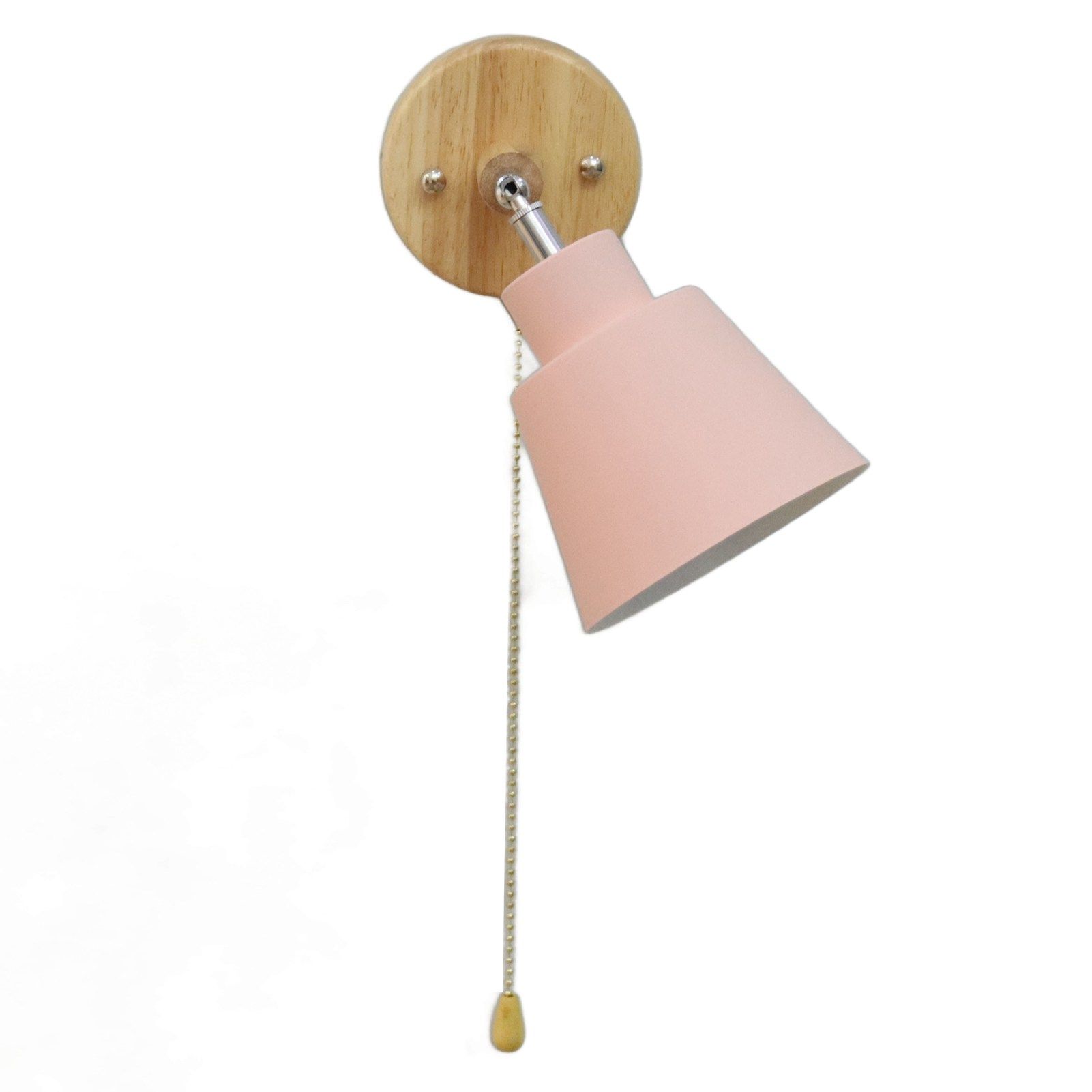 Macaron Bedside Wall Lamp Space Saving Pink Lampshade Wall Sconces with Wood Base for Living Room Bedroom Office 100‑240V — image 4