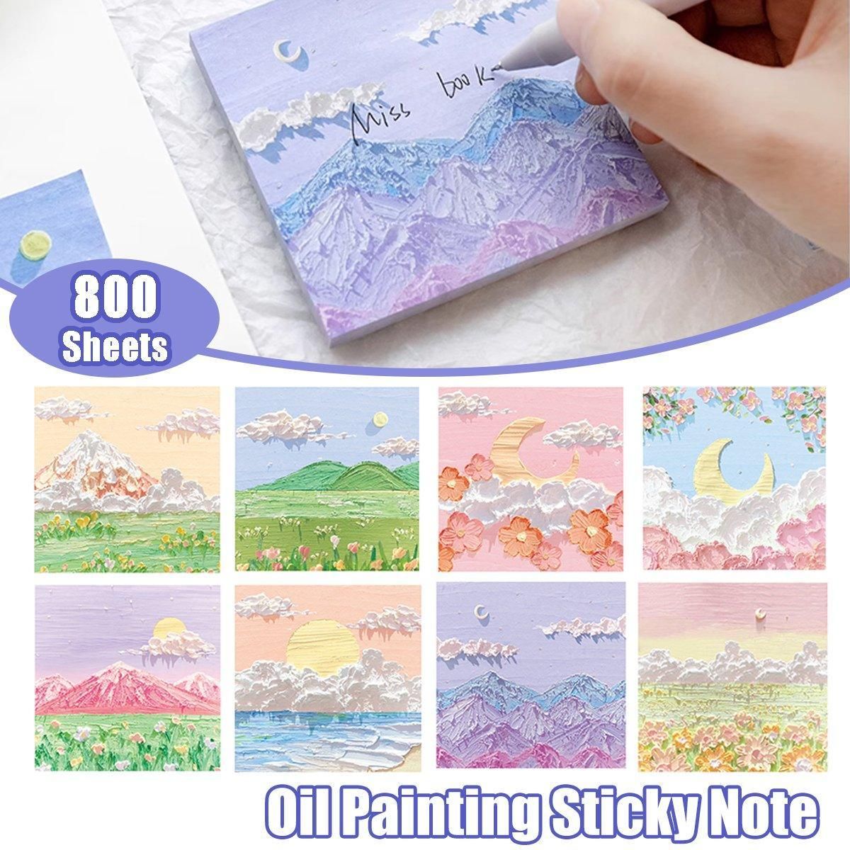 800 Sheets Colorful Oil Painting Sticky Notes Memo Pads Self-Adhesive Notes - 4# โ image 2