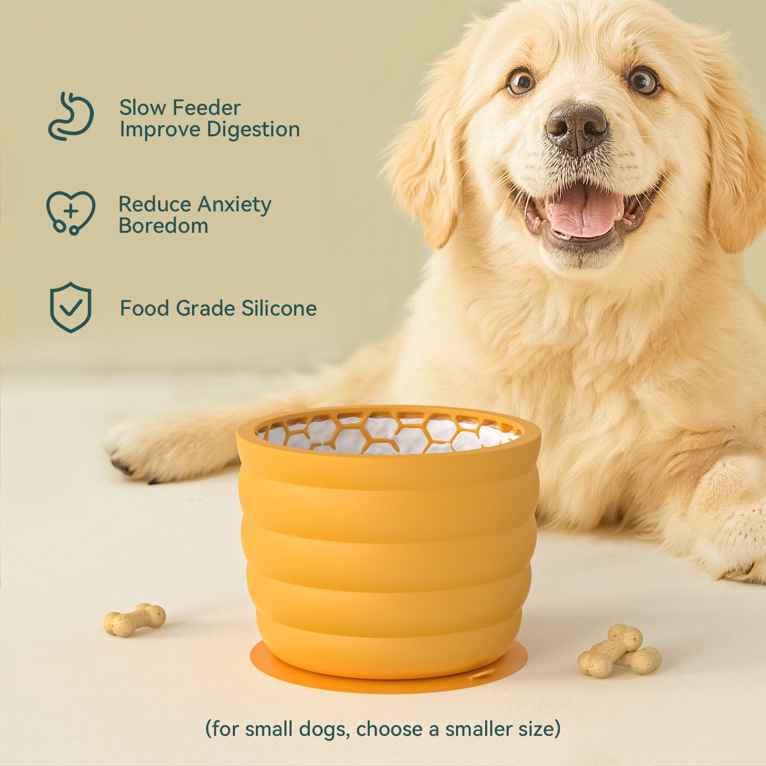 Silicone Slow Feeder Dog Bowl - Small Green 9.4 x 8.2 cm, Suction Base, Anti Gulp Design, Easy Clean Pet Bowl for Dogs and Cats โ image 3