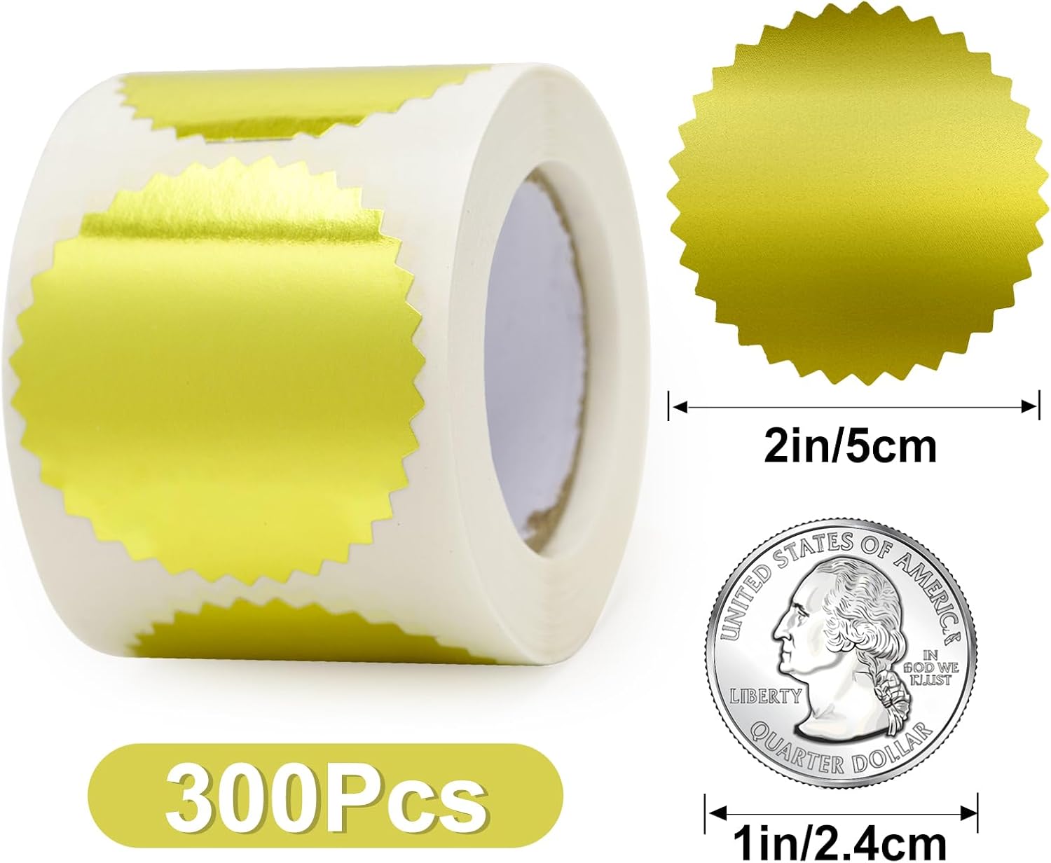 Embossing Stickers 300Pcs 2'' Gold Foil Seals Stickers for Certificates Self Adhesive Envelope Seal Label Sticker with Serrated Edge Blank Embosser Stamp — image 2