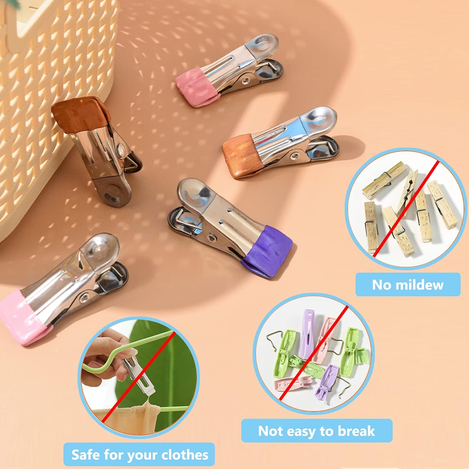 Clothes Pins for Hanging Clothes, 32 Pack Stainless Steel Colored Clothespins for Laundry, Heavy Duty Clothing Pins for Clothes Line, Multipurpose Metal Clips — image 6