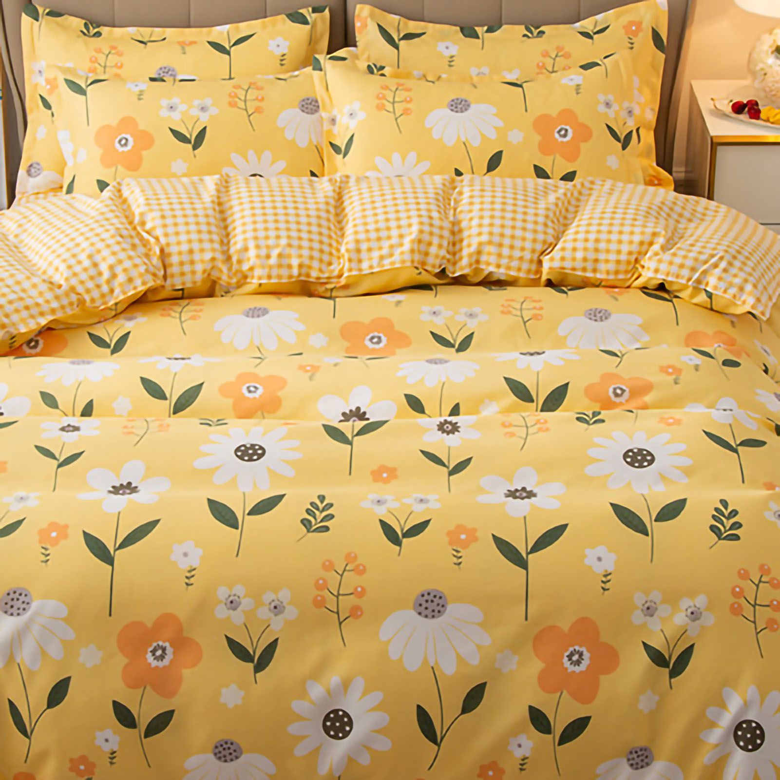 Skin Friendly Quilt Cover Thickened Polyester Soft Brushed Duvet Cover Quilt Bedding for Dormitory Bedroom Yellow Flowers 180x220cm โ image 5