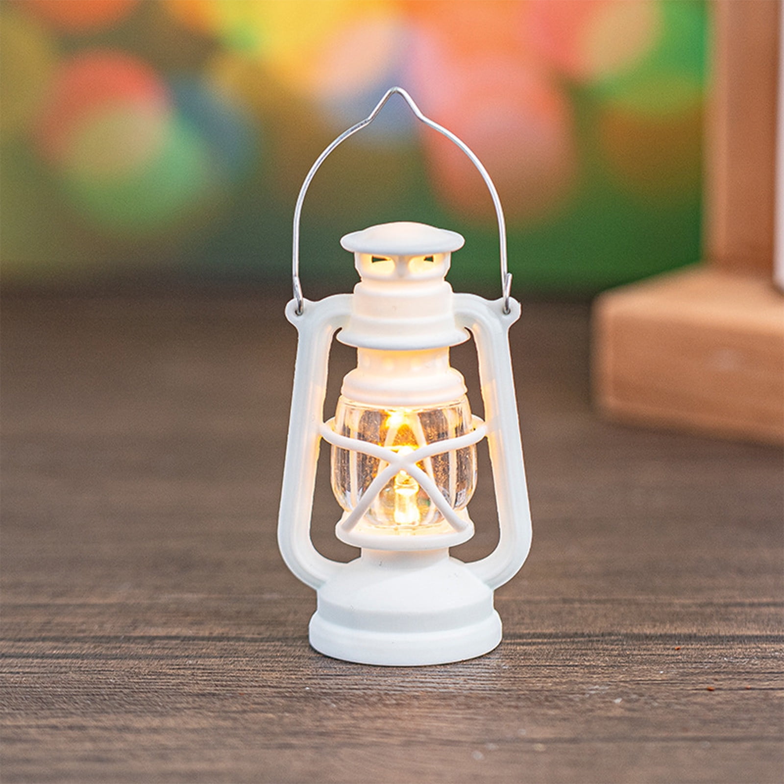 Vintage LED Hurricane Lantern, Battery‑Operated Warm Light Antique Metal Hanging Lantern with Dimmer Switch, 150 Lumen, White — image 6