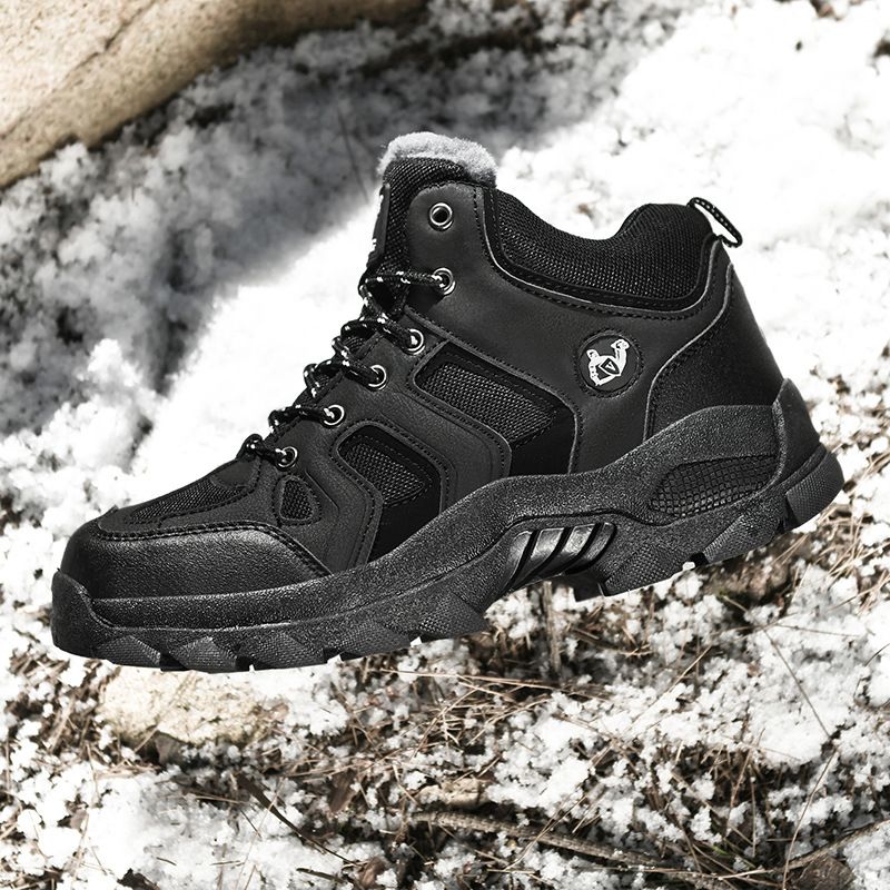 QIFENG Mens High Top Hiking Shoes Anti Slip Rubber Sole Black cotton 44