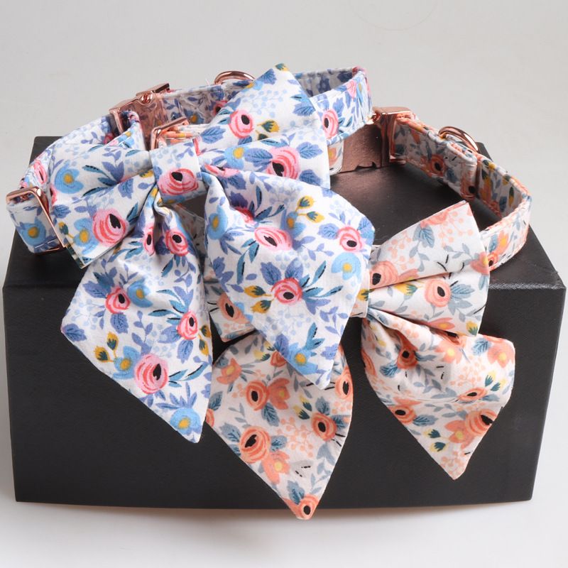 2pcs Pet Collar Dog Collar with Bow Tie and Flower Kitten Collar Breakaway Cat Bowknot Collar Small Puppy Collar Pet Bow Tie — image 2