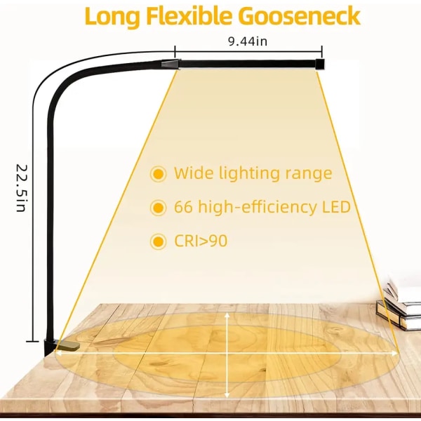 1 pc. Desk Lamps for Home Office, Clamp Lamp Dimmable Gooseneck Lamp Touch Control, Adjustable Desk Lamp for Workbench Tabletop (Black) — image 2