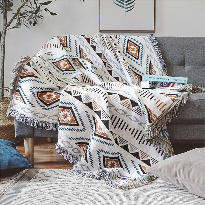 Sofa Blanket With Tassel, Couch Throws, Knitted Blanket, Aztec Ethnic Style Blanket, For Home, Office, Travel, Camping