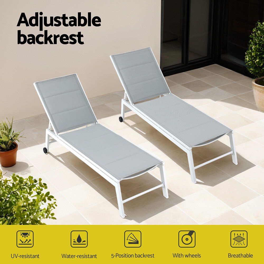 Gardeon Sun Lounger Chaise Lounge Wheels Patio Furniture Outdoor Setting White โ image 4