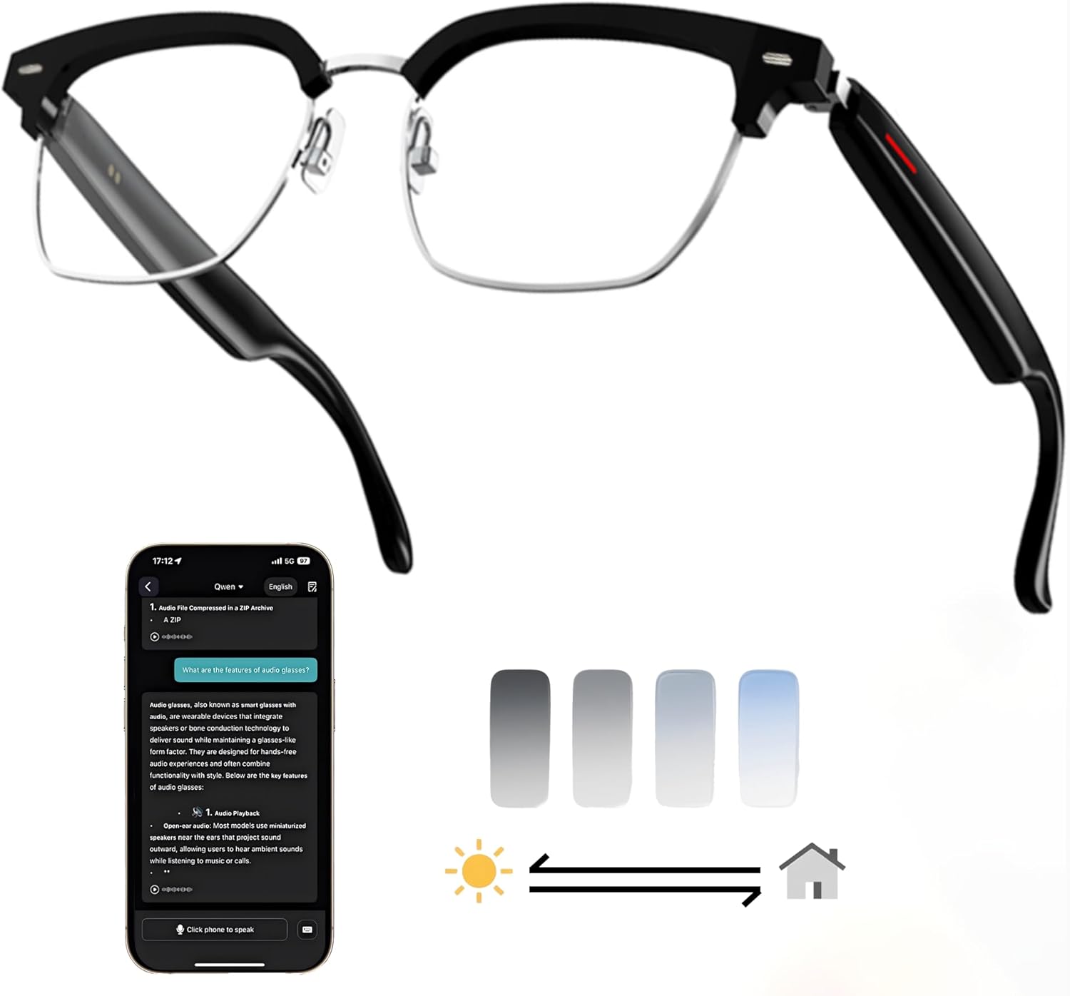 AI Smart Translation Glasses: 110+ Languages, Photochromic Lenses, Bluetooth – Ideal for Travel, Business & Daily Use(black)