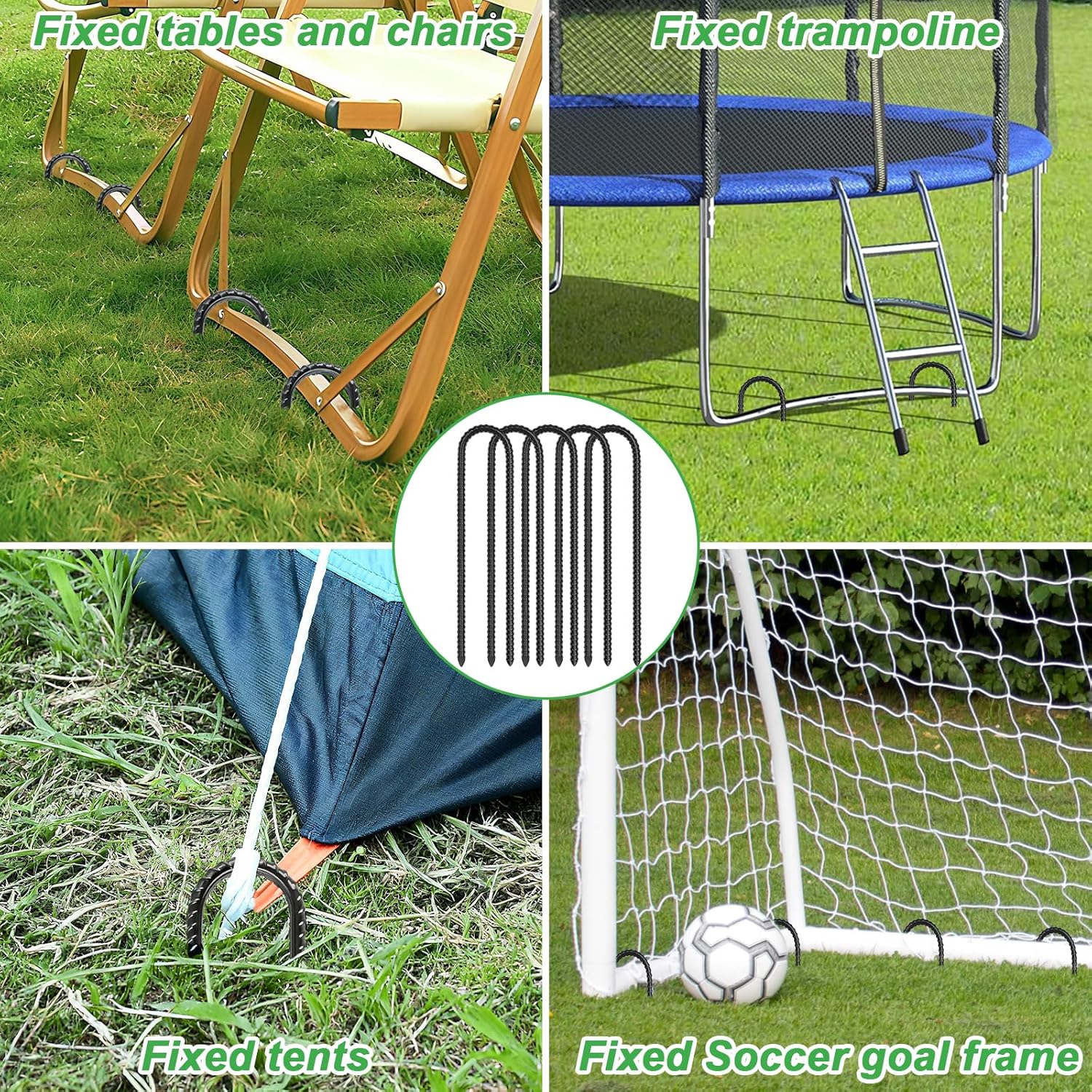 Trampolines Wind Stakes,Heavy Duty U Shaped Rebar Tent Stakes Ground Anchors Galvanized Steel Safety Trampoline Anchors for Camping Tents, Soccer Goals — image 6