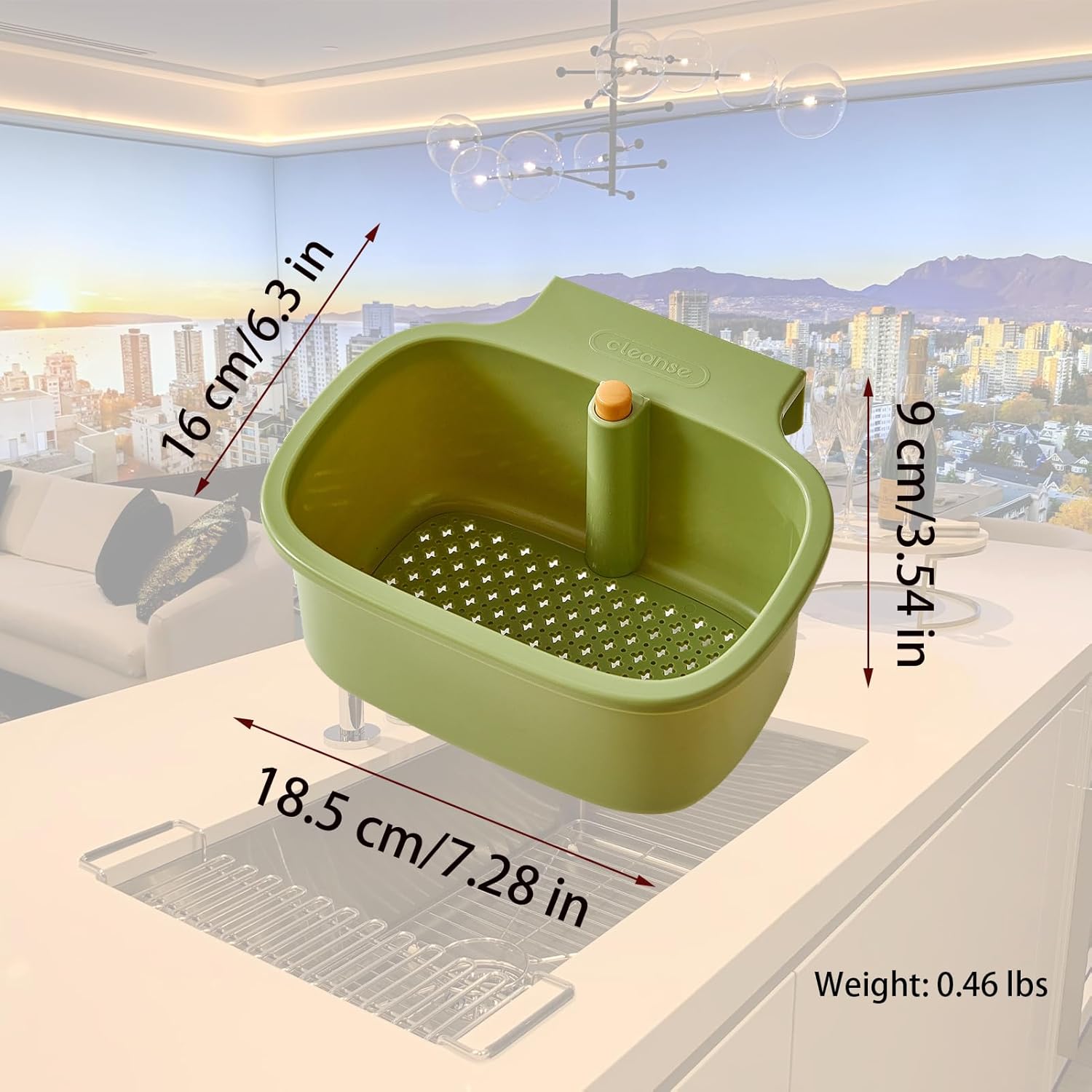 Green Multi-Functional Hanging Food Strainer for Sinks One Touch Release Screen Auto-Dump Kitchen Waste Filter Fruit Vegetable Washer — image 3