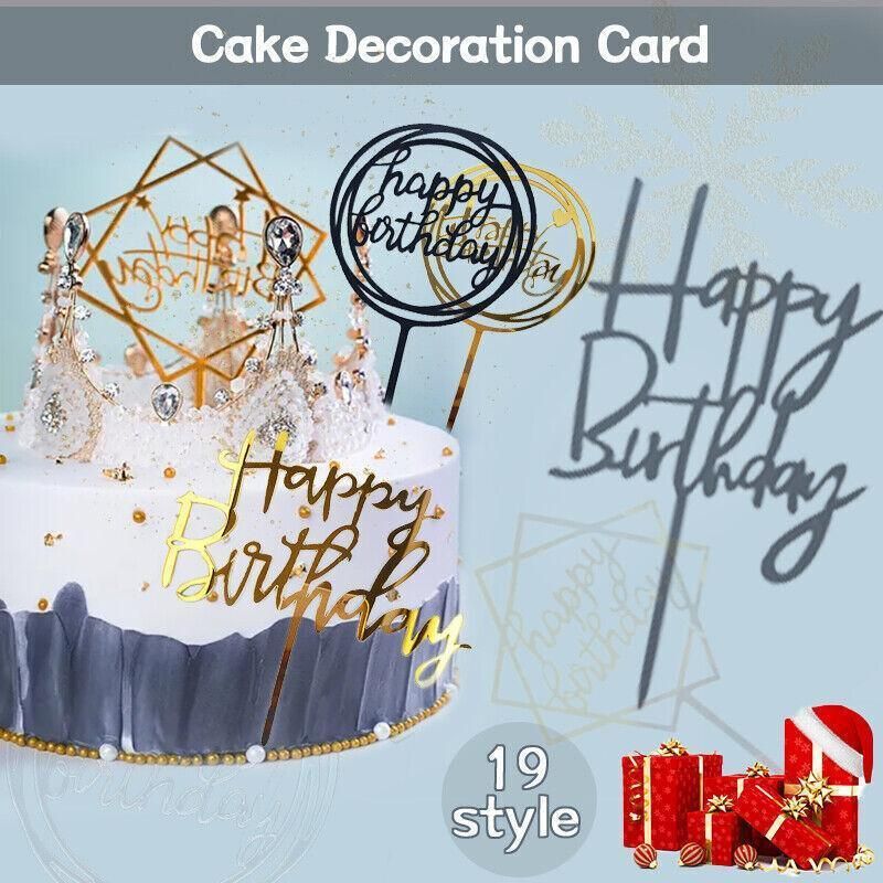 Acrylic Home Happy Birthday Decor Baking Cake Topper Card Party Decor Supply - Silver S31 โ image 2