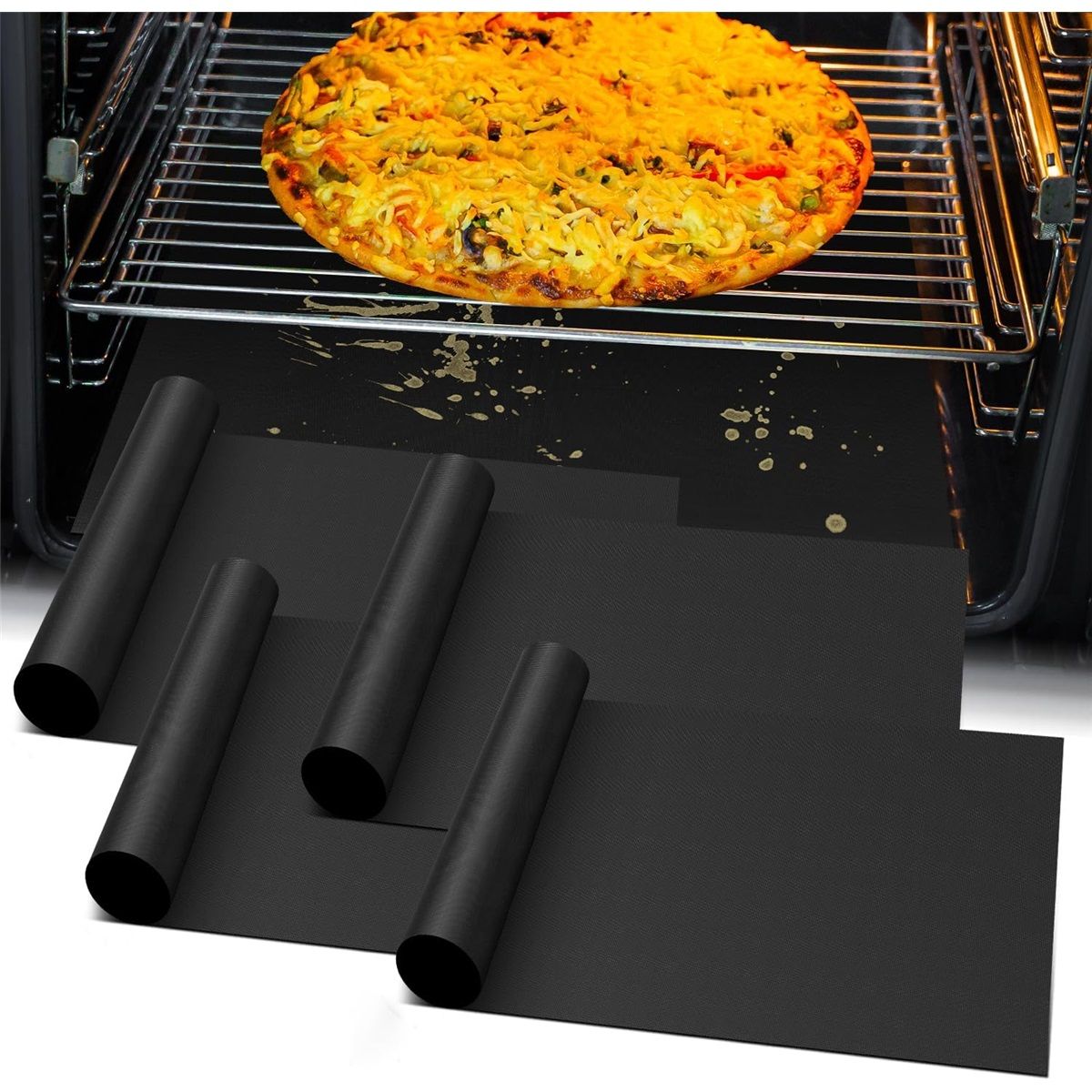 Cooks Non-Stick Oven Protector Mat - 5 Heavy Duty Nonstick Oven Rack Liners to Protect Convection, Electric, Gas, & Microwave Ovens - Heat Resistant Baking