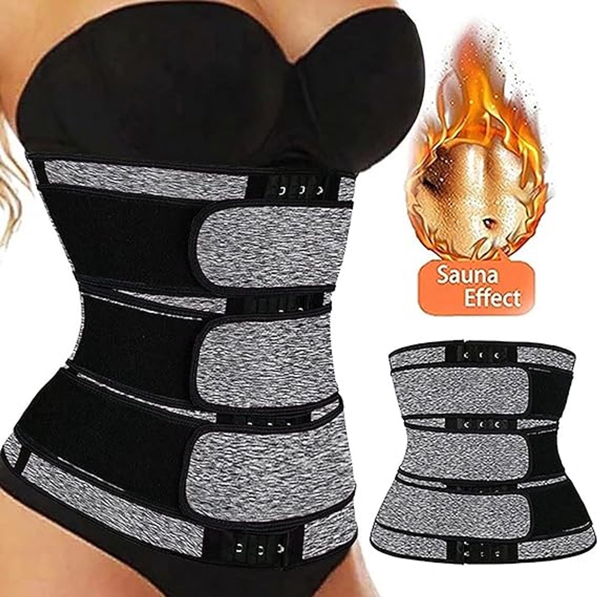 Women Sweat Reducer Training Belt - Sweatband - Waist Trainer - Slimming Belly Band - 3-Row Closure & Breathable Material - Extended Sizes (S to 6XL) - Gray โ image 4