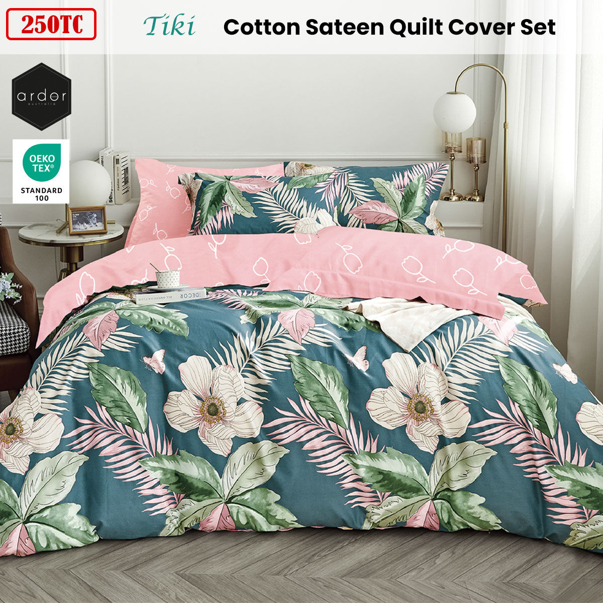 Ardor 250TC Tiki Tropical Cotton Sateen Quilt Cover Set Queen — image 2