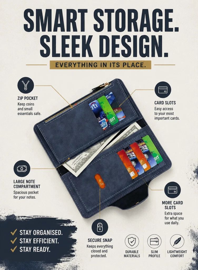 Two-Tone Classic Long Men Wallet 2 Pcs Pack, Magnetic Large-Capacity Hand Clutch, Premium Daily Gifting Option, Black & Coffee — image 3