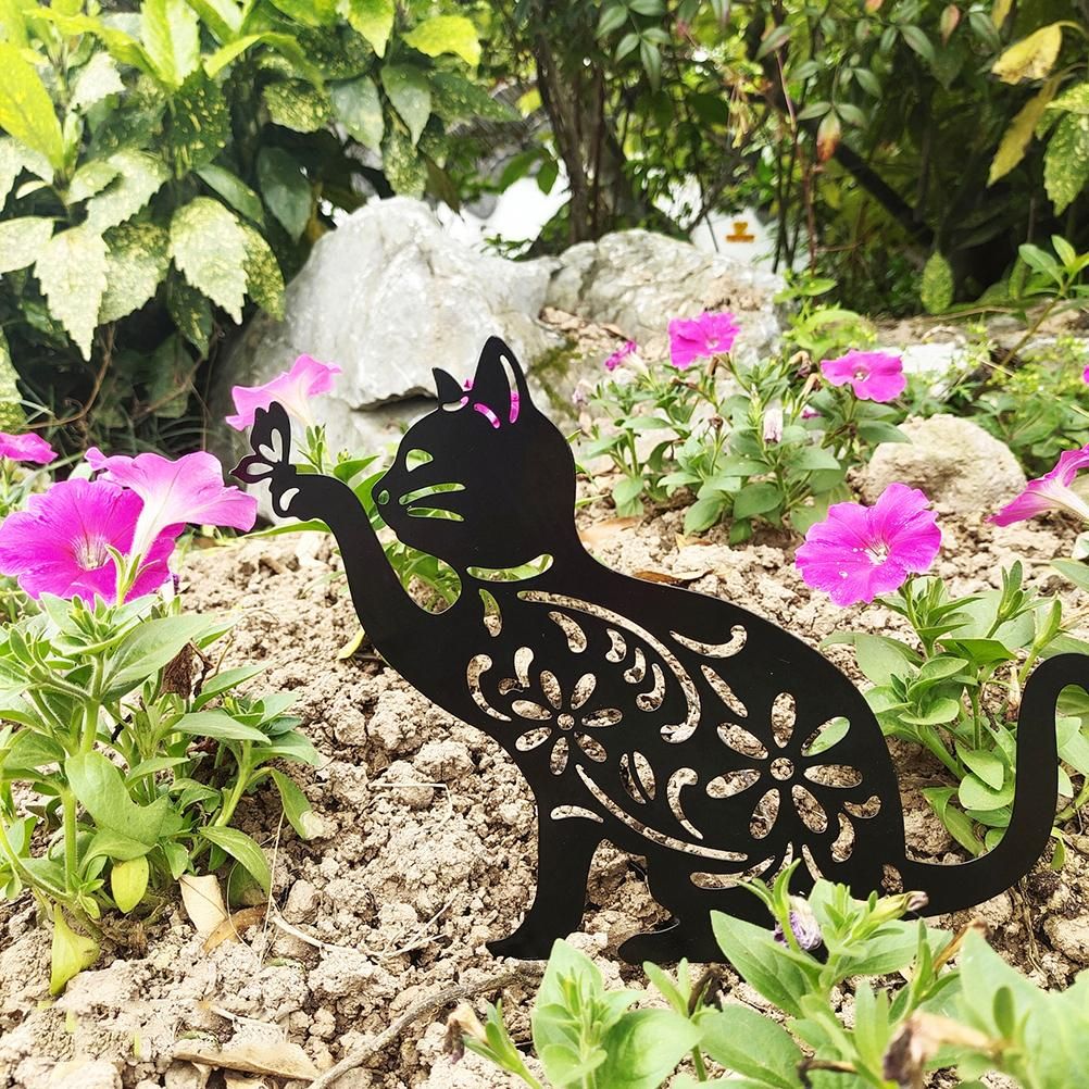 Cat Decorative Garden Stake Iron Hollow Exquisite Cat Garden Decor — image 3