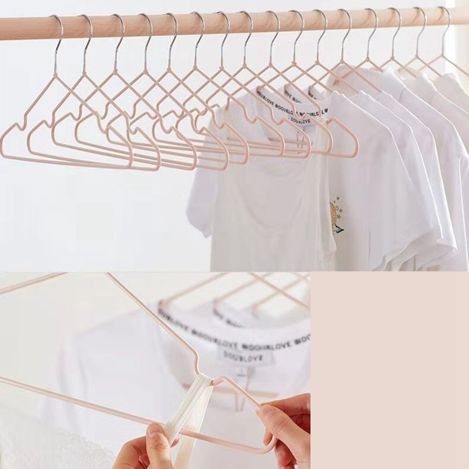 10PCS 40cm Coat Clothes Hanger Stainless Steel Drying Clothes Rack Laundry Rack for DormitoryPink — image 3