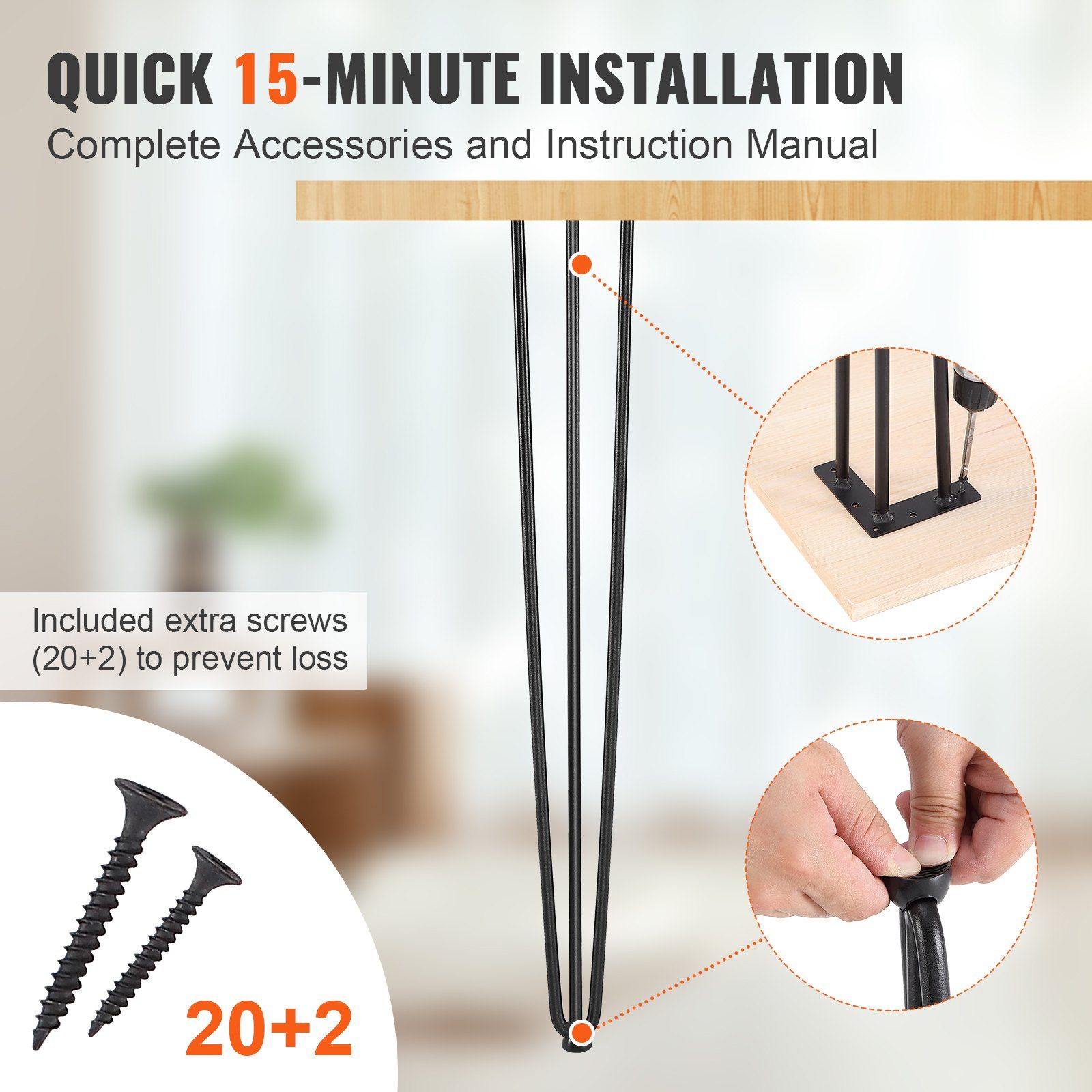 Hairpin Table Legs 28 Inch Set of 4, Heavy Duty 3-Rod Steel Desk Legs with 900 lbs Load Capacity, Carbon Steel Furniture Legs with Rubber Floor Protectors for — image 3