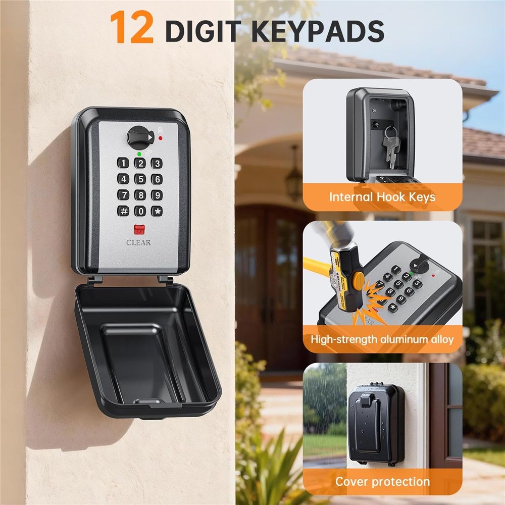 Wall-Mounted Lock Box for Keys with Code, 4 Digits Combination Key Lock Box with Resettable Spare Key, Weatherproof & Large Capacity Key Safe Storage Lockbox — image 3