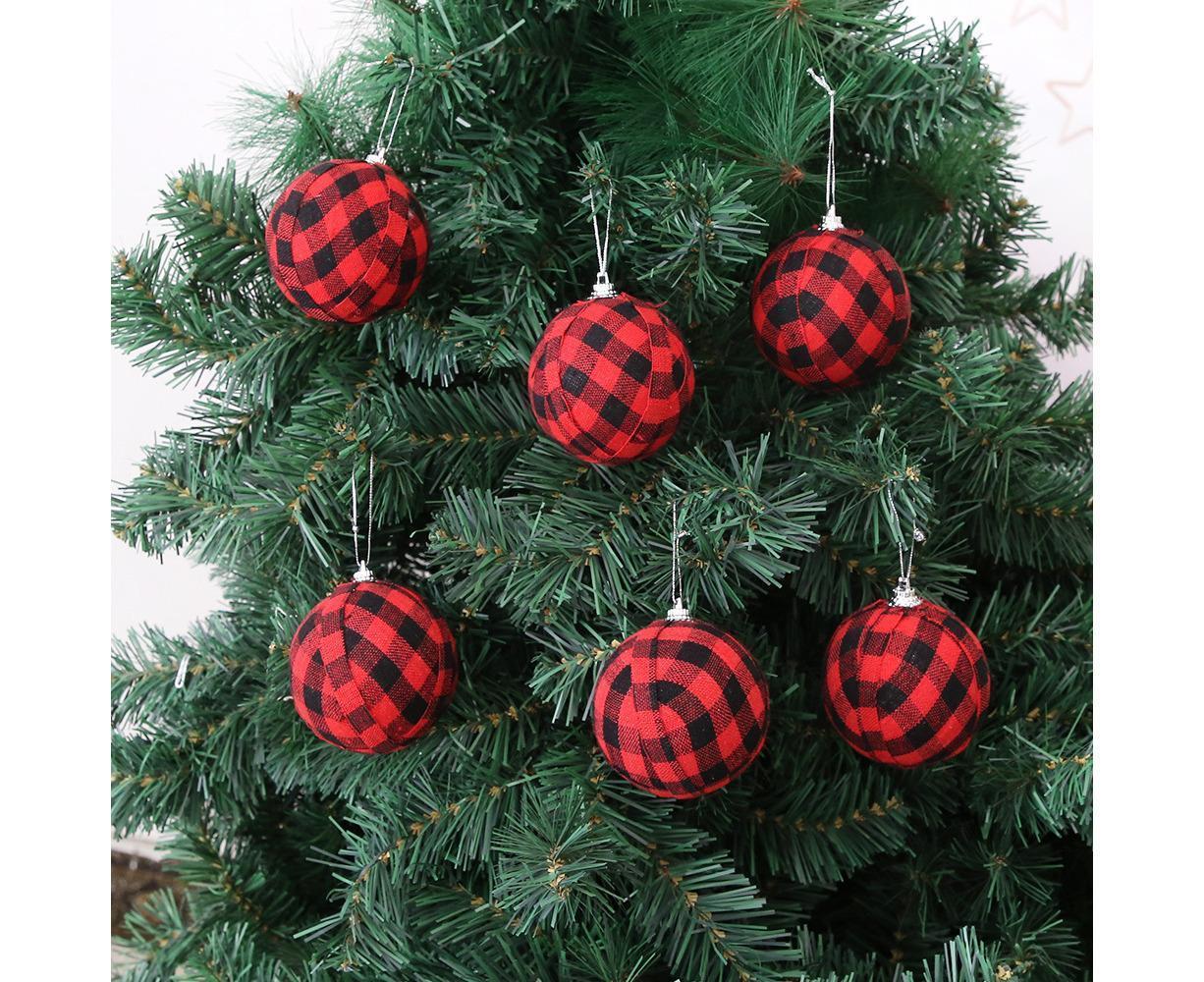 Plaid Ball Ornaments Christmas Decor Fabric Wrapped Balls Xmas Holiday For Home Decoration,Red And Black Plaid-24/Box โ image 5